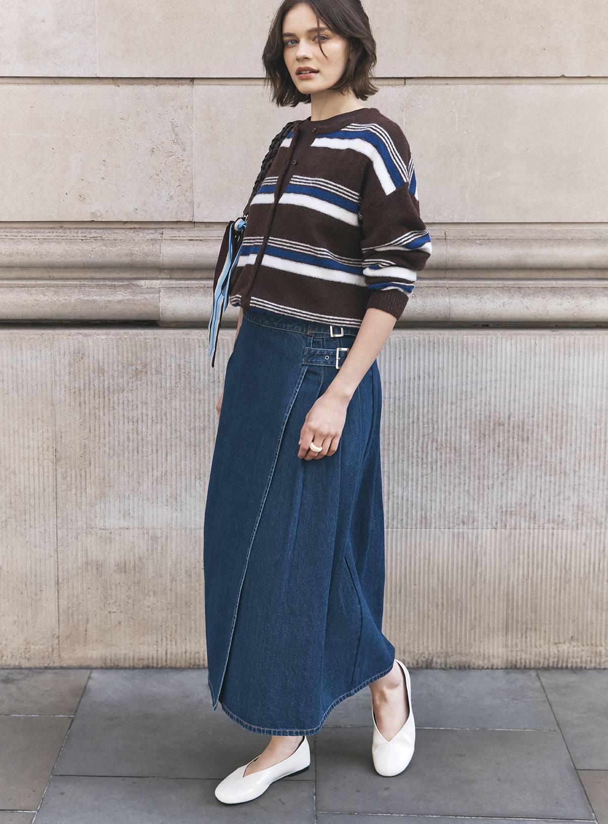 Dark Denim Pleated Tab Detail Midi Kilt Skirt 16 - Image 1